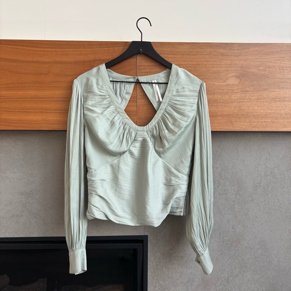 Anthropologie Blouson-Sleeve Blouse In Mint Green, Size M - Picture 2 of 16